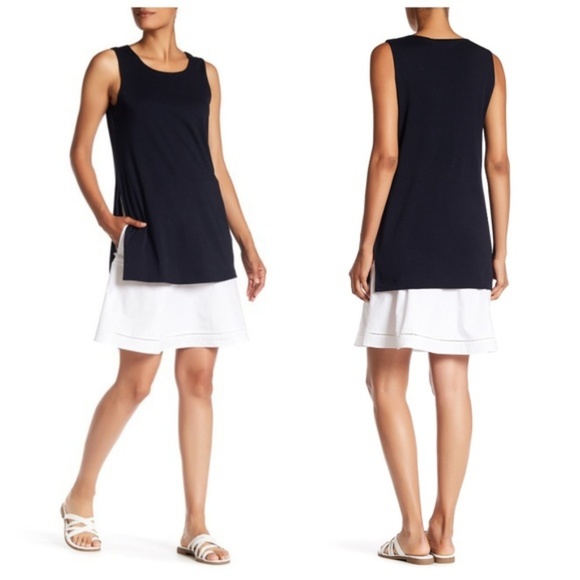 Theory Dresses & Skirts - Theory Malkan Navy White Classic Tee Dress Size Medium